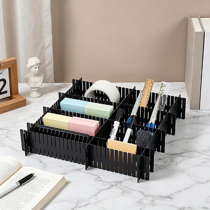 PH PandaHall 40pcs Black Drawer Dividers Plastic Drawer Organizer 14.5x2.7 inch DIY Adjustable Drawers Separators Storage for Kitchen Bedroom Office Sock Underwear Organizing Cutlery Makeup Clothes