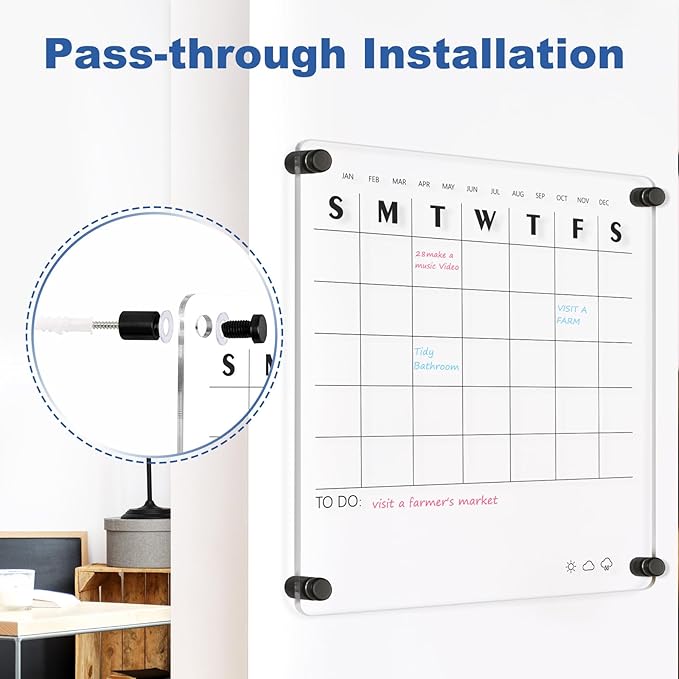 Acrylic Calendar for Wall Whiteboard, 12" x 12" Weekly Clear Dry Erase Board, Small Planning Board White Board for Wall, Home, Office, School