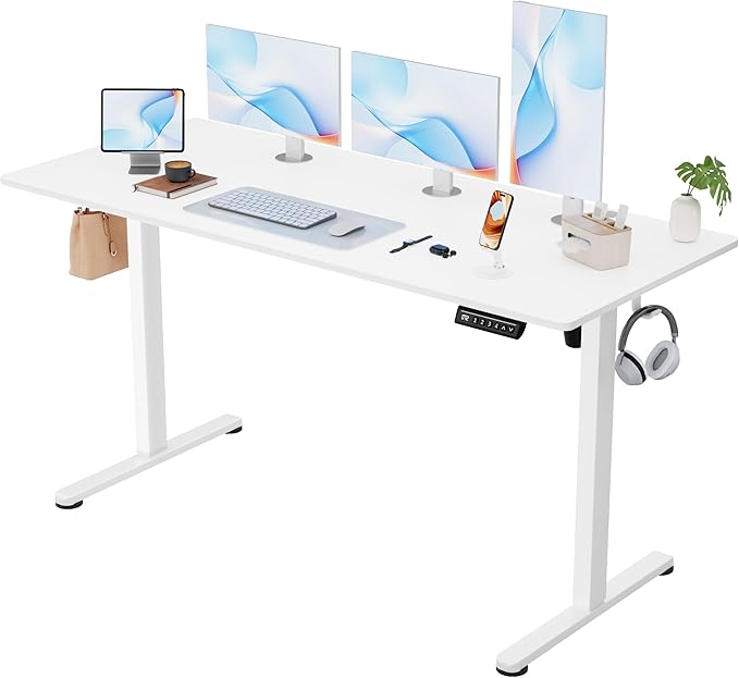 Furmax Electric Standing Desk, 55 x 24 Inches Sit Stand up Desk, Sit Stand Height Adjustable Home Office Desk with 4 Height Position Memory (White, 55)