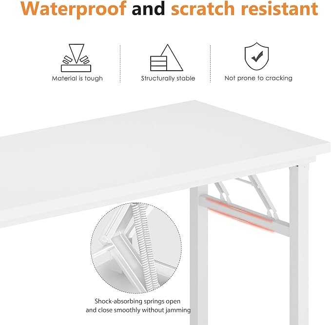 DlandHome Computer Desk 62 inches Office Desk Computer Table Study Writing Desk Workstation for Home Office Metal Frame No Install Needed White and White