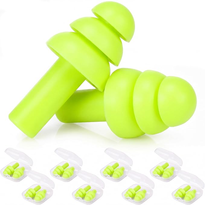 24 Pairs Neon Green Ear Plugs Bulk NRR 29dB Reusable Silicone Ear Plugs with Plastic Cases Soft Foam Plug for Sleeping Noise Cancelling Concerts Shooting Swimming Noise Reduction