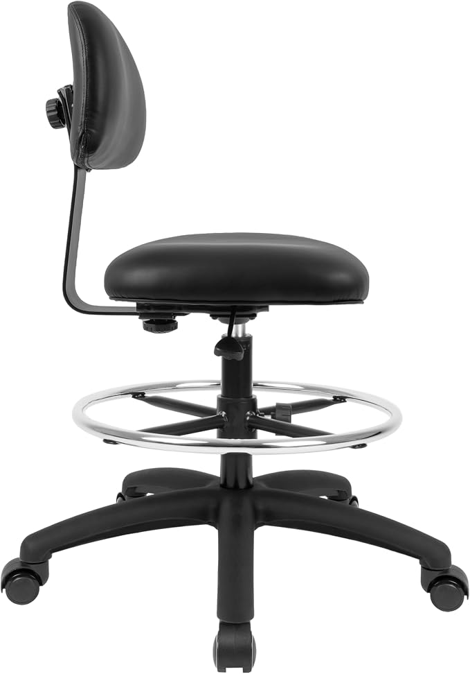 FSS Series Square seat Tall (24"-34") seat Height Chair. Vinyl-for Office, Garage, Desk, Shop, Computer, Doctor, Medical, Easy to Clean! 18" Footring (Black, Tall, Self Braking Casters)