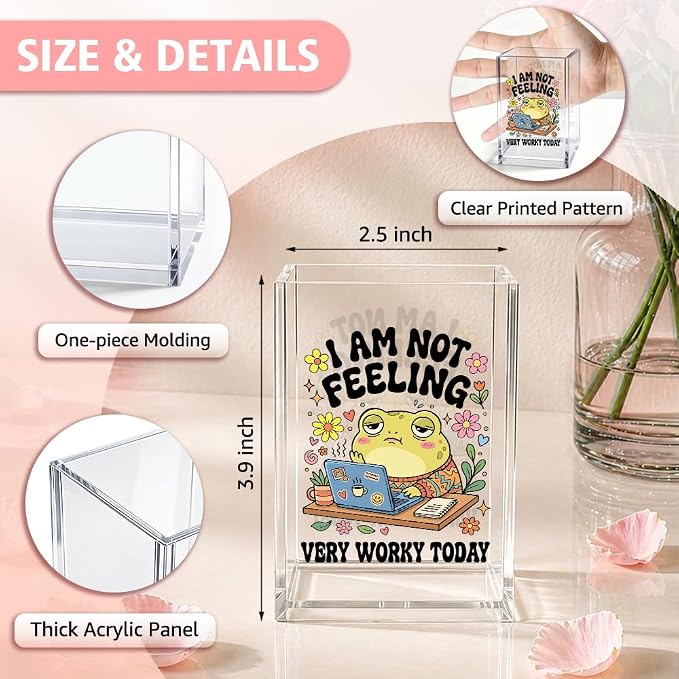 I Am Not Feeling Very Worky Acrylic Pencil Holder Cup for Coworkers | Funny Frog Gifts for HR Employees Boss Friends, Sarcastic Office Decor Office Desk Organizer Gifts, Office Desk Accessories