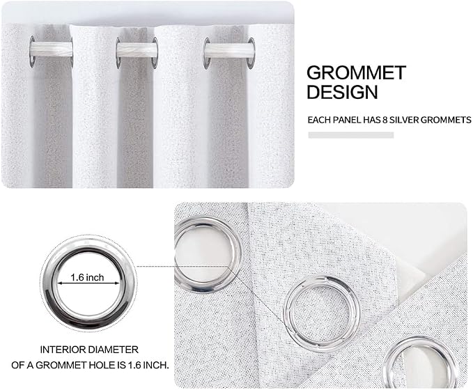 MIULEE Linen Texture Curtains for Bedroom Solid 100% Blackout Thermal Insulated Grayish White Curtains Grommet Room Darkening Curtains/Drapes for Living Room 52x72 Inch (2 Panels)