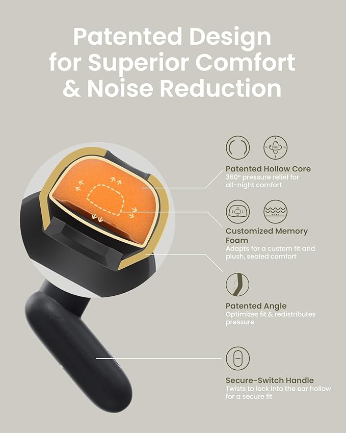 Dream Ear Plugs for Sleeping, 23dB Noise Reduction Soft Silicone Ear Plugs with Patented Qufits Eartips and Carry Case, Reusable Earplugs for Sleep, Work, Focus, Study - Beige