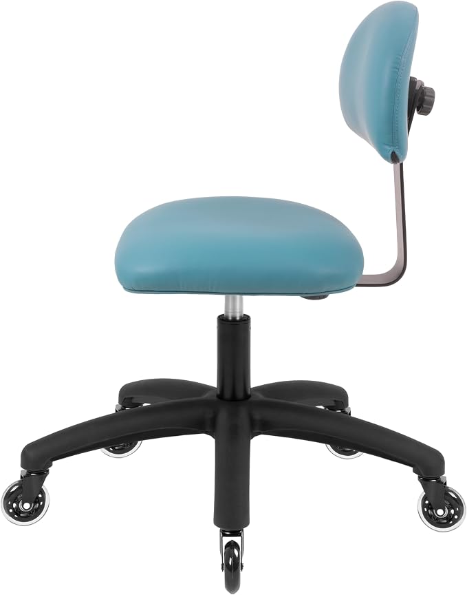 FSS Series Square seat (20"-28") seat Height Chair. Vinyl-for Office, Garage, Desk, Shop, Computer, Doctor, Medical, Easy to Clean! NO Footring (Aqua, Medium, Rubber Roller Casters)