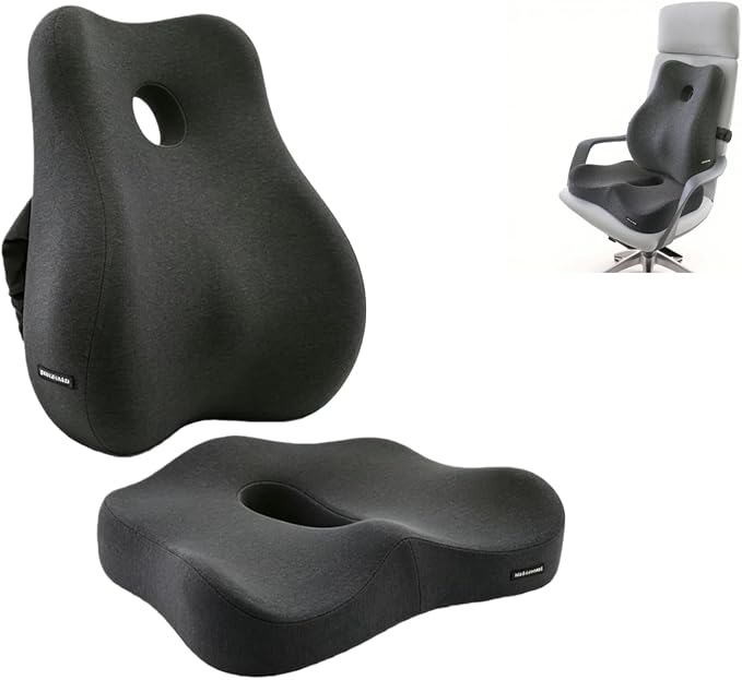 X Large Memory Foam Seat Cushion & Lumbar Support Pillow, Sciatica & Tailbone Pressure Relief Coccyx Cushion for Office Chair, Car, Wheelchair, Home - Dark Grey