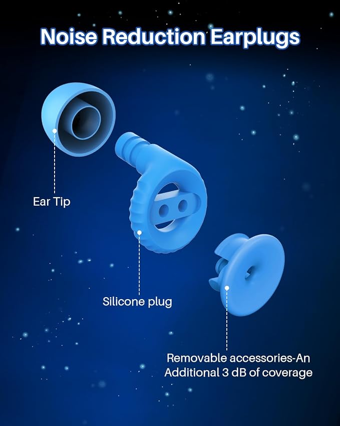Hopihe Concert Ear Plugs, Glow in The Dark Reusable Silicone Earplugs, 25dB SNR Noise Reduction, High Fidelity Ear Plugs for Concerts, Festivals, Raves, Sleep, Travel, Study, Work, Blue