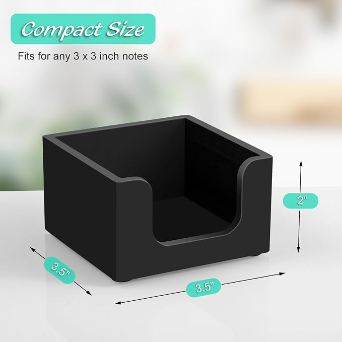 Wood Sticky Note Holder, 3 x 3 Inch Post It Note Dispenser for Office Desk Accessories, Self Stick Note Pad Holder, Memo Pad Holder Dispenser Organizer for School Office Desk Supplies, Black