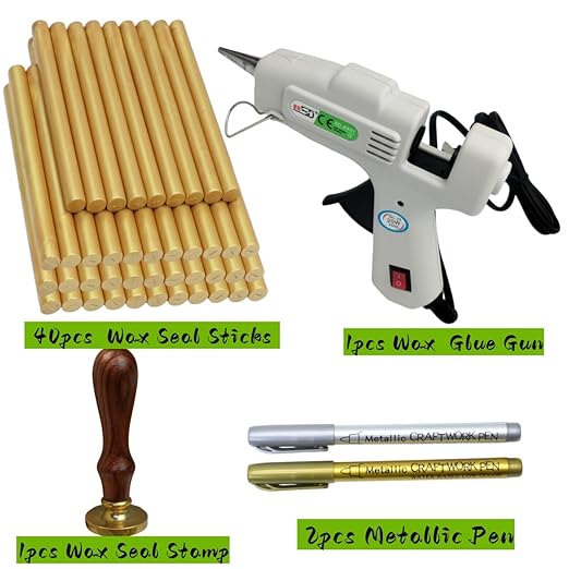 Wax Seal Stamp Kit, Atopbb Premium Wax Seal Kit with Seal Gun,40pcs Gold Wax Sticks, 2pcs Metallic Pen a Frame Stamp for Wax Seal Stamp, Wax Seal Sticks Used for Wedding, Gift Wrapping (40, gold)
