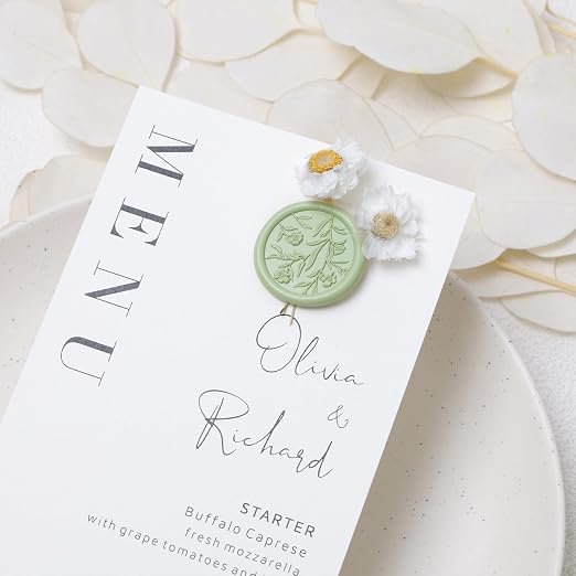 UNIQOOO Wax Seal Stickers - 3D Flower Wedding Invitation Envelope Seal Sticker, 50 Pcs Self- Adhesive Sage Green Floral Stickers, Perfect for Invitation, Christmas, Gift Wrapping