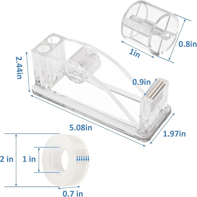 Transparent Acrylic Tape Dispenser, Non-Skid | Clear Tape Dispensers Bulk, Tape Cutter Holder for Office, Home, School Use