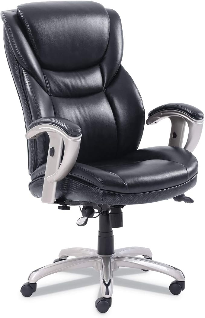 SertaPedic Emerson Executive Task Chair, Supports Up to 300 Lb, 19" to 22" Seat Height, Black Seat/Back, Silver Base