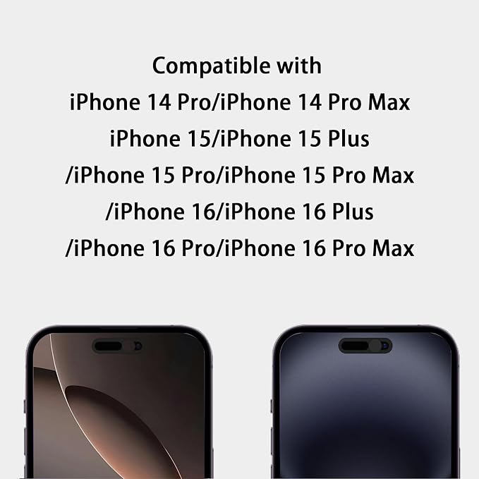Front Camera Cover Compatible for iPhone 16/16Plus/16Pro/16Pro Max/15/15Plus/15Pro/15Pro Max/14Pro/14Pro Max,Webcam Cover Protect Privacy and Security,Not Affect Face ID, 2 Pack-Black