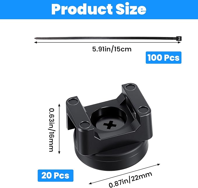 Molain Magnetic Zip Tie Mounts, 20Pcs Magnetic Clips with 100Pcs Magnetics Cable Ties, Heavy Duty Magnetics Wire Holder for Cable Management