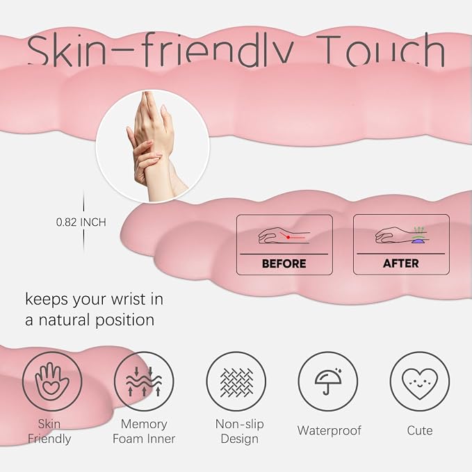 Cloud Wrist Rest Keyboard Palm Rest with Non-Slip Base for Computer Gaming Wrist Rest, YAMJUG Cloud Arm Rest Keyboard Wrist Pad Pink