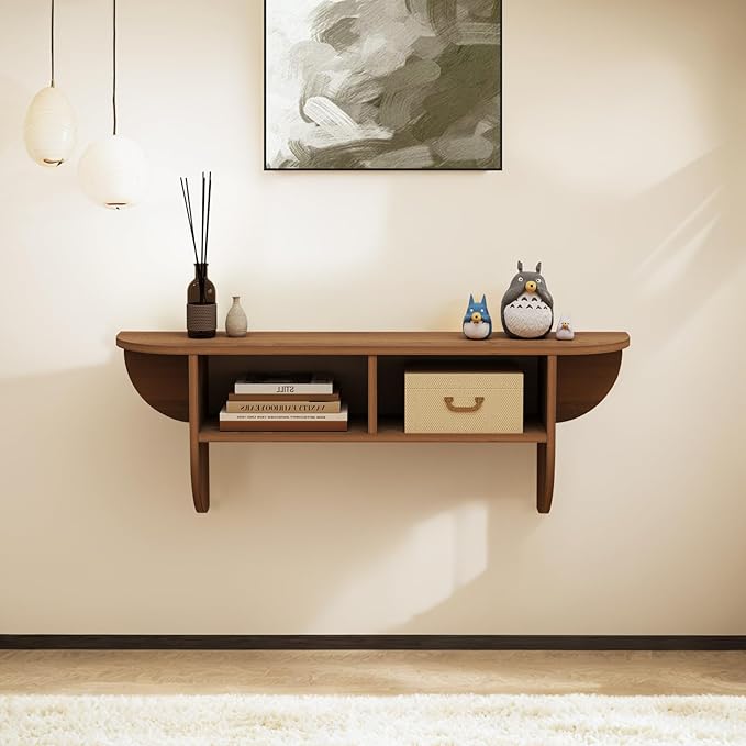 Floating Solid Wood Console Table, 32'' Wall Mounted Narrow Entryway Table with Storage Shelf, Modern Couch Table Small Entry Way Tables for Entryway, Front Hall, Hallway (Walnut, 31.5IN)