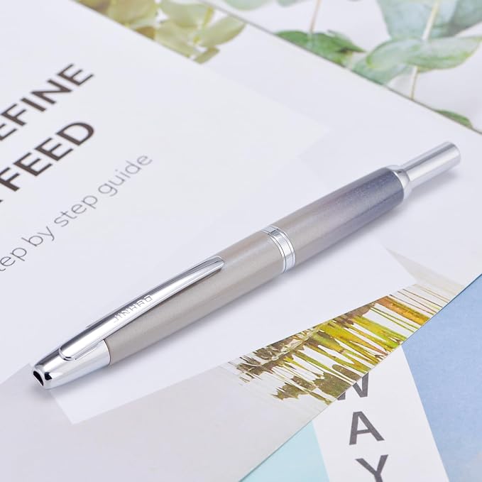 Jinhao 10 Press Fountain Pen with Box, Gradient Gray Retractable Fine Nib with Ink Converter Set (Silver Clip)