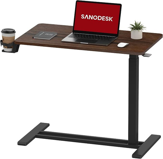 SANODESK 32'' Mobile Standing Desk with Hidden Wheels,Pneumatic Laptop Desk | Computer Cart Movable Height Adjustable Table Small Sit Stand Desk for Home Office Hospital Use,31.5"W x 17.7"D,Black Walnut