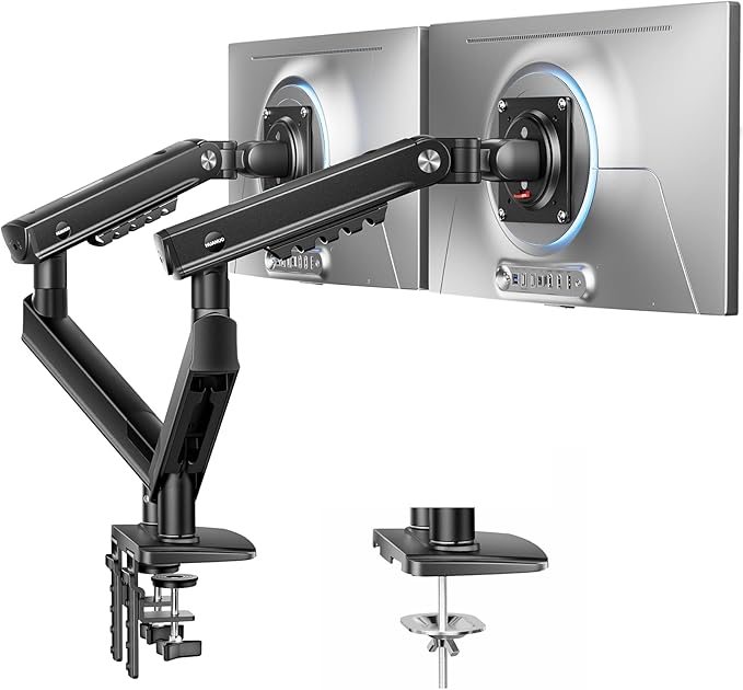 HUANUO FlowLift Pro Dual Monitor Mount for 13–32" Screens, MechaSpring Monitor Stand, Adjustable Monitor Arms for 2 Monitors with Tilt/Swivel/Rotation, Tool-Free VESA Mount, Max Load 19.8 lbs
