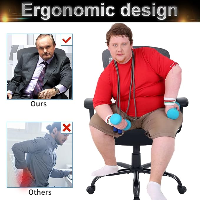 Big & Tall Office Chair Heavy Duty 400LBS Computer Desk Chair Ergonomic Task Rolling Swivel Mesh Chair with Lumbar Support & Adjustable Armrest Executive Chair for Women Men, Grey