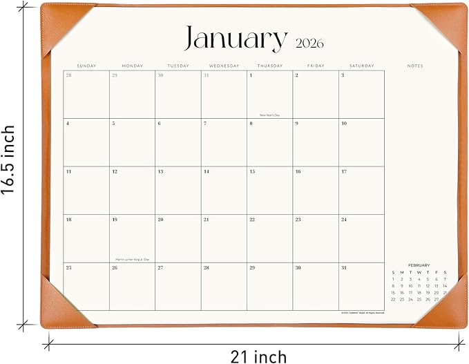 Simplified Desk Calendar 2026 with Desktop Mat, Cabbrix Large Desk Pad Calendar 21" x 16-1/2" Including January 2026 to June 2027 Desk Blotter Calendar for Home School and Office (Brown)