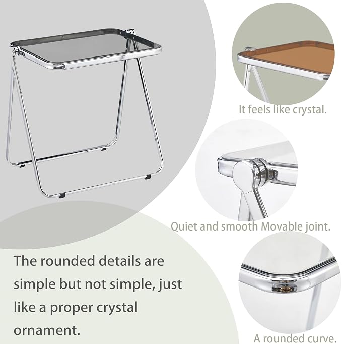 Clear Acrylic Folding TV Tray Table No Assembly Portable Side Desk, Lightweight Compact Computer Table for Small Space Home Office Dorm RV Apartment (Black)