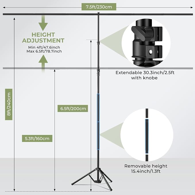 EMART Green Screen Backdrop Kit with Reverse Folding Base, 7x8ft Photo Greenscreen Background with Portable T-Shape Stand and 6 Clamps for Photography, Photoshoot, Studio Video Recording, Streaming