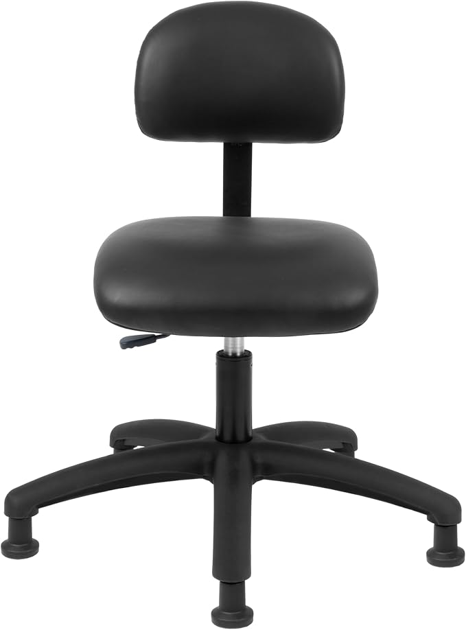 FSS Series Square seat Low (17"-22") seat Height Chair. Vinyl-for Office, Garage, Desk, Shop, Computer, Doctor, Medical, Easy to Clean! NO Footring (Black, Low, Glides)