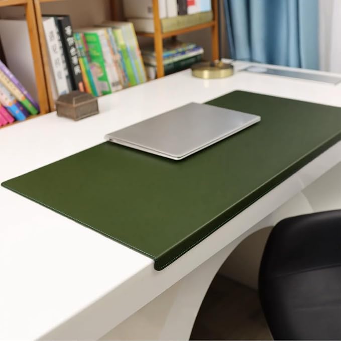 Leather Desk Mat with Stitched Edges & Edge Protection, Non-Slip Large Office Desk Mouse Pad for Work Game Typing, Waterproof Writing Table Extended Protector (Dark Green,35.4"x17.7")