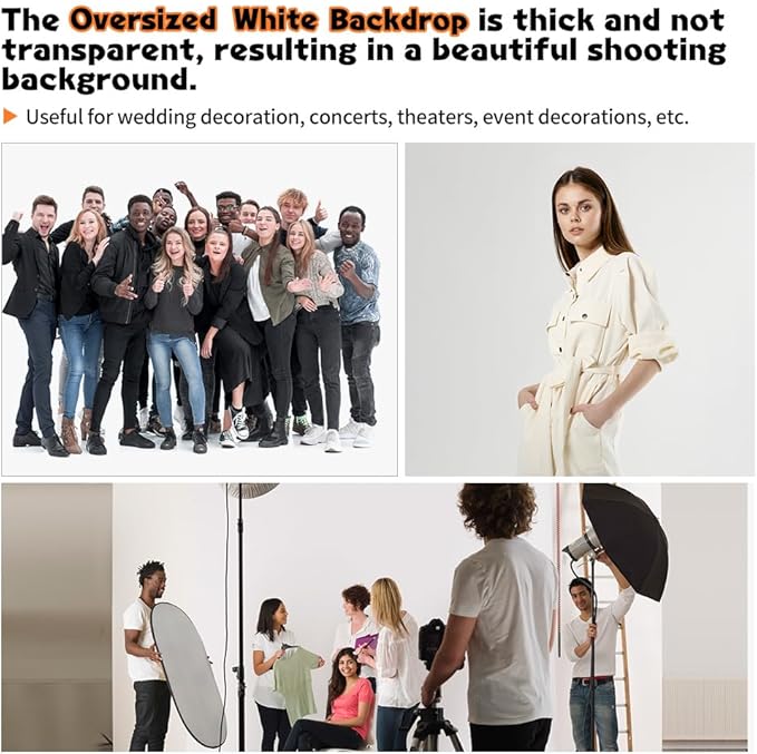 White Backdrop for Photoshoot, 10x20 ft Large Photo Backdrop Curtain for Photography, Seamless Polyester Fabric Background Screen for Party, Video Studio