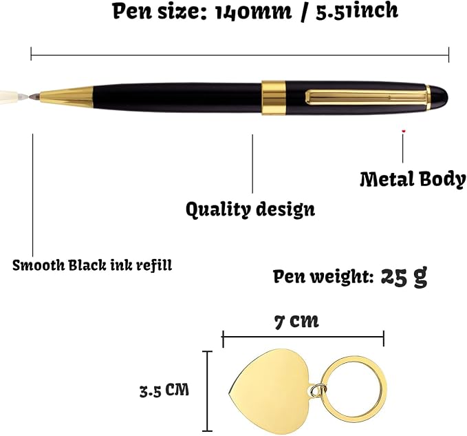 Yastar Custom Ballpoint Pen with a Custom Keychain - Advertising Buesiness Gift Office Writing Set- Engraved with Your Message Name Company Team Name, Phone Number Gift for Business Men/Women/Friends