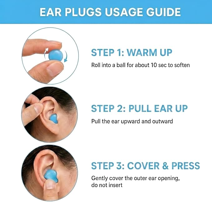 Ear Plugs for Sleeping & Snoring - 12 Pairs Moldable Silicone Gel Earplugs for Noise Cancelling, Swimming, Airplane, 32 dB NRR Reusable Waterproof Ear Plugs for Men Women (Blue)