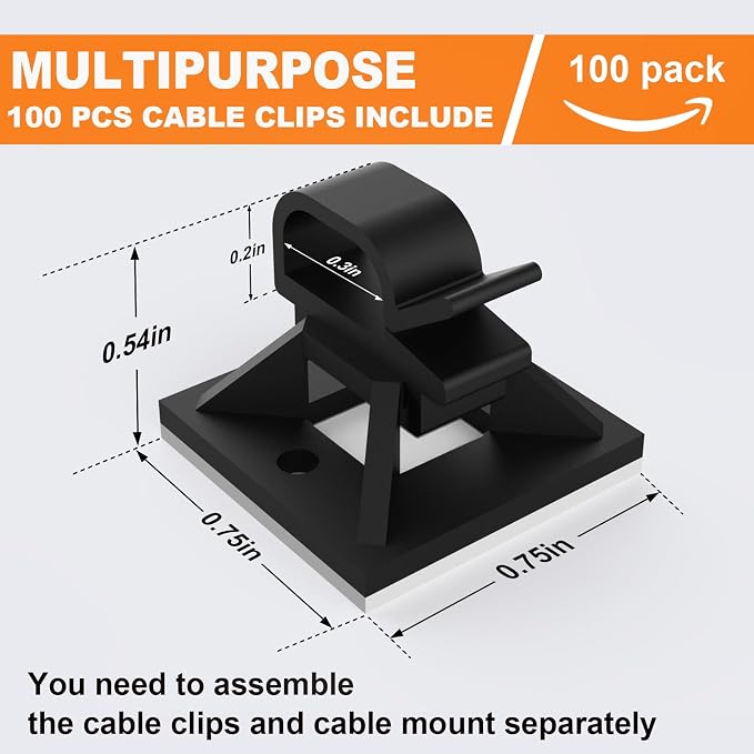 500 Pack 3/4" Zip Tie Adhesive Mounts Self Adhesive Cable Tie Base Holders with Multi-Purpose Tie wire clips with screw hole,Anchor stick on wire holder, Including 100 Pack Clips（Black）
