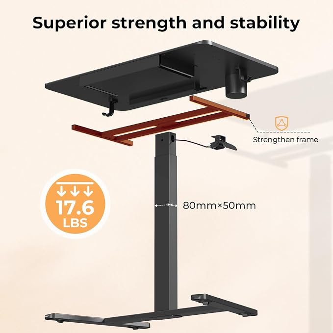 Mobile Standing Desk with Drawer, 35"×20" Small Desk, Black | Portable Laptop Workstation with Cup Holder and Hooks, Height Adjustable Rolling Desk with Wheels, Teacher Classroom Use