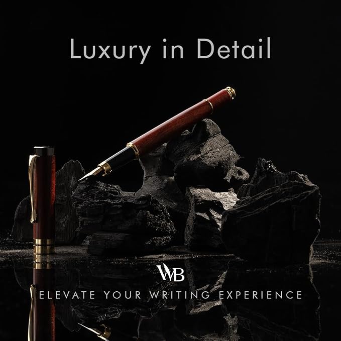 Wordsworth & Black Fountain Pen Set, Luxury Bamboo Wood - Medium Nib, Gift Case; Includes 6 Ink Cartridges, Ink Refill Converter -Journaling, Calligraphy; Drawing, Smooth Writing [Rosewood]