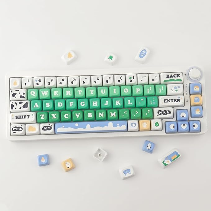 PBT Keycaps 126 Keys Cute Keycaps Dye-Sublimation Milk Cow Pasture Keycap MOA Profile Custom Keycap for Cherry Gateron MX Swithes Mechanical Keyboards