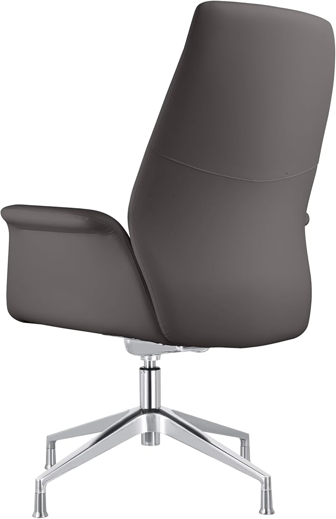 LeisureMod Mid-Century Modern Swivel Office Chair, Adjustable Height with Faux Leather Seat and Aluminum Frame (Grey, Set of 2)