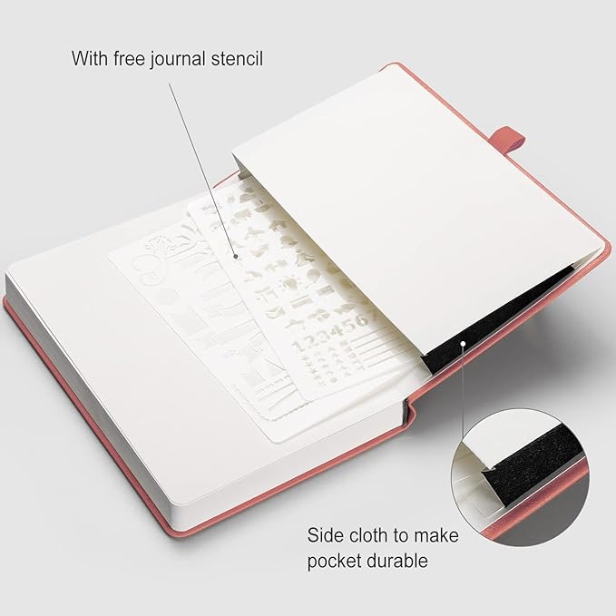 AHGXG Dotted Journal - 320 Numbered Pages Dot Grid Notebook A5 Thick Journal, 100gsm Thick Dotted Paper, Leather Hardcover,Inner Pocket, 5.75'' × 8.38'', Pink