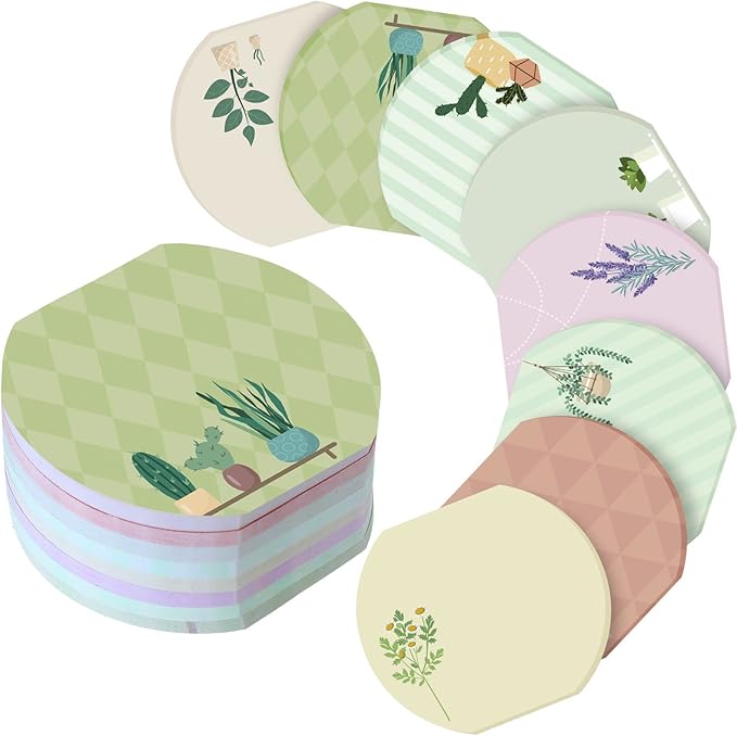 8 Pcs Plant Theme Cute Notes Pad Color Sticky Funny Note Pad List Stylish Practical Cute Notepads for Office Home Supplies, 50 Sheets Per Piece(Plant)