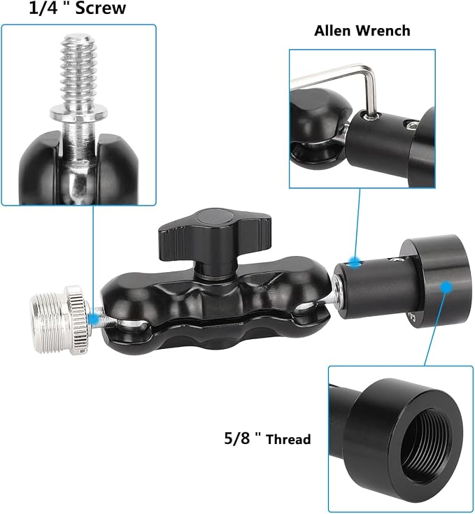 CAMVATE Mini Ball Head Microphone Mount with 5/8"-27 Male & Female Adapter