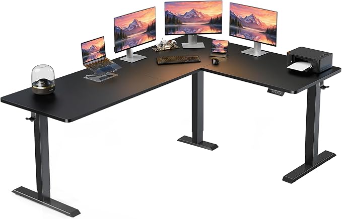 ErGear 75" x 63" L Shaped Standing Desk Electric Adjustable Height, Black | Left & Right Interchangeable Installation, 4 Memory Presets, One-Touch Control, Stable Steel Frame,220 lbs Capacity