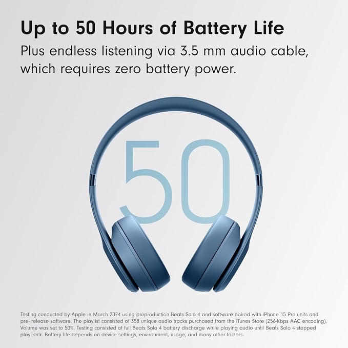 Beats Solo 4 - Wireless On-Ear Bluetooth Headphones, Up to 50-Hour Battery Life, Ultra-Lightweight Comfort, Powerful and Balanced Sound, Apple & Android Compatible - Slate Blue