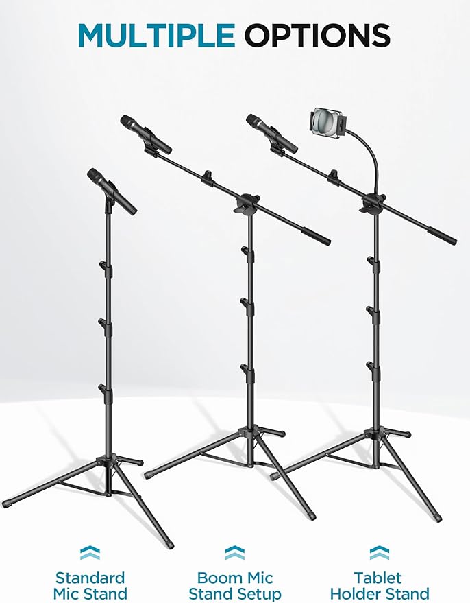 InnoGear Mic Stand, 6 in 1 Microphone Stand Floor with Tablet Phone Holder Height Adjustable from 30" to 72" Mic Stand Tripod Boom Arm with Gooseneck Carrying Bag for Singing Karaoke Stage