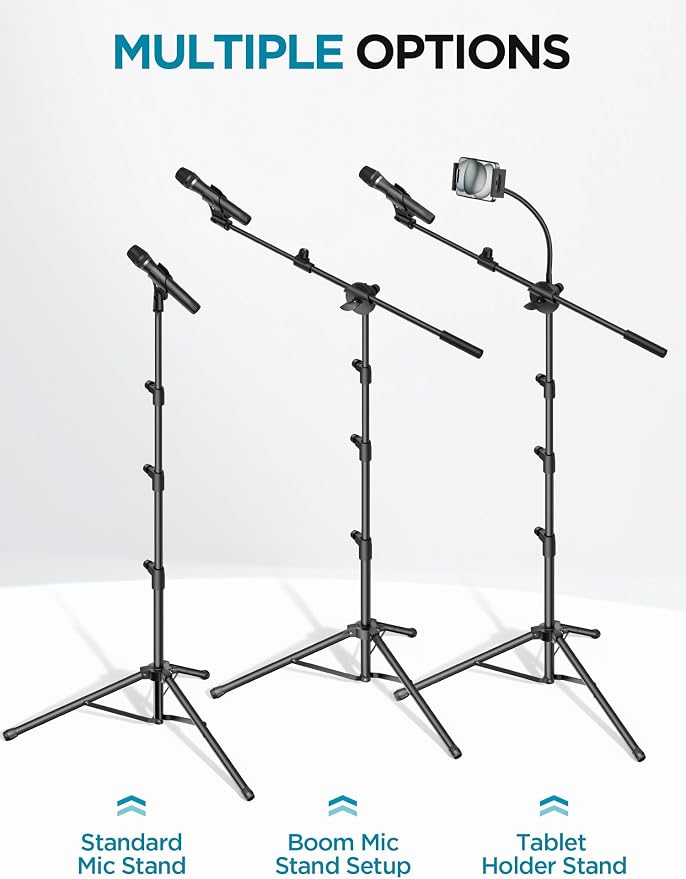 InnoGear Mic Stand, 6 in 1 Microphone Stand Floor with Tablet Phone Holder Height Adjustable from 30" to 72" Mic Stand Tripod Boom Arm with Gooseneck Carrying Bag for Singing Karaoke Stage