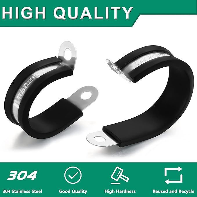 OURU 56PCS Cable Clamps Assortment Kit,Rubber Coated, 1/4"-3/4" 6 Sizes | 304 Stainless Steel, Anti-Vibration, Rust Resistant, Secure Hold, Automotive Wire, Pipe & Tube Mounting, Cable Management
