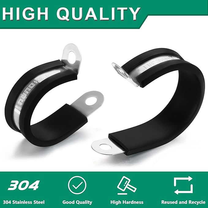 OURU 1-1/2 Inch Cable Clamps, Rubber Coated Insulated Clamps, 15pcs, 38mm | 304 Stainless Steel, Anti-Vibration, Rust Resistant, Secure Hold, Automotive Wire, Pipe & Tube Mounting, Cable Management