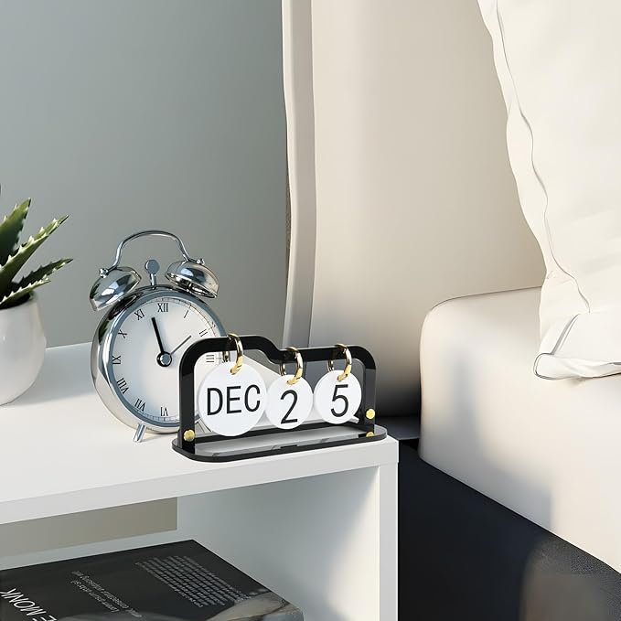 Acrylic Perpetual Desk Calendar 2026 Standing Flip, Vintage Desktop Flip Calendar with Acrylic Month Date Large Display Blocks, Daily Flip Calendar for Home Office Decor Desk Accessories