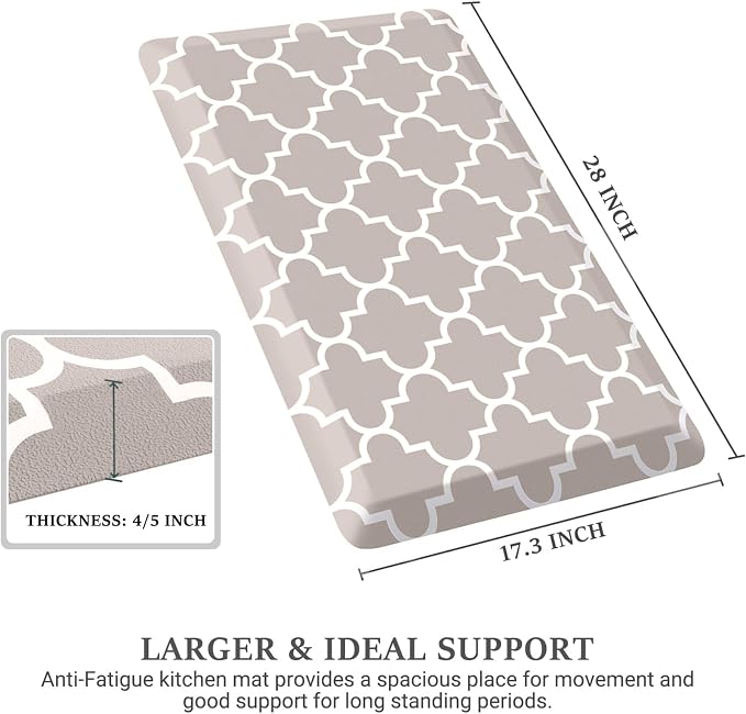 WISELIFE Kitchen Runner Rugs Anti-Fatigue mats - 4/5 Inch Non Slip Waterproof Ergonomic Comfort Mat for Kitchen, Floor Home, Office, Sink, Laundry (17.3"x 28",Khaki)