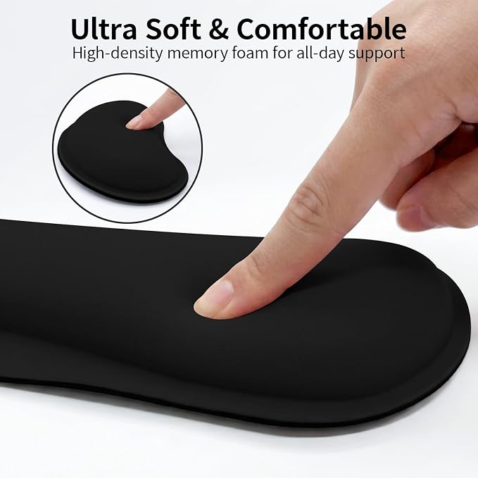 Bloss 2 Wrist Rest Support for Mouse Pad & Keyboard Set, Ergonomic Design Wrist Support Pad for Keyboard, Soft Memory Foam Desk Pads Support Hand and Arm Easy Typing Pain Relief - Black